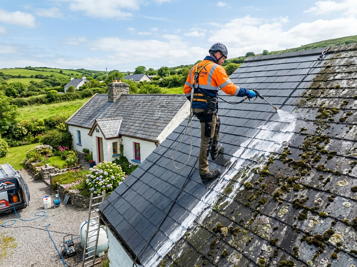 Roof biocide soft washing and moss removal - Elevate Roofing